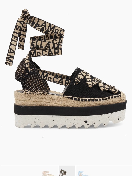 Zara Shoes - Stella McCartney Black and Beige Logo Tie Espadrille Platform